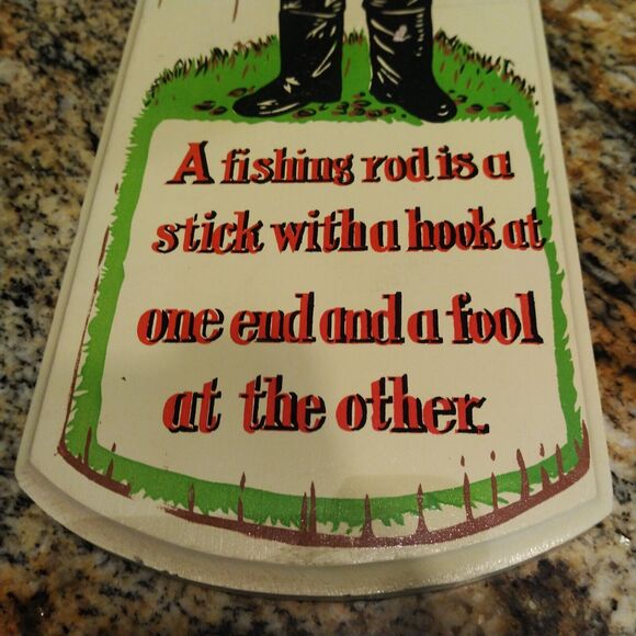 1950s Vintage V.G. Hand Painted Nautical Wood Fishing Sign Made in Japan - Picture 2 of 8